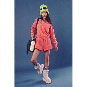 Free People FP Movement Intercept Romper Long Sleeve Ribbed Pink S New 282897